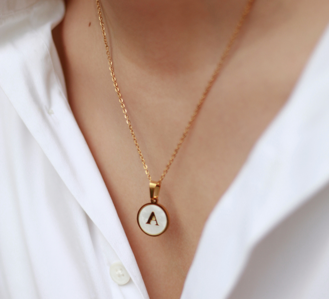 Mother of Pearl Letter Necklace (Choose your letter before adding to the cart)